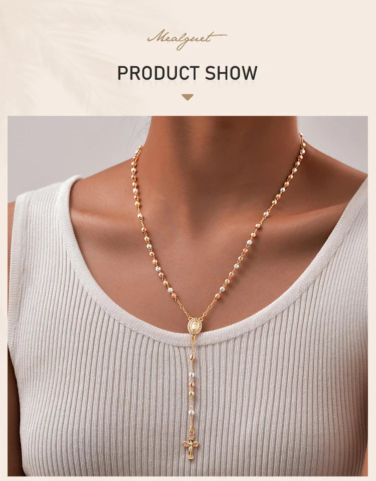 Virgin Mary/st Benedict Rosary Beads Necklace for Women, Our Lady Of Guadalupe Jesus Cross Y Necklace Christian Jewelry