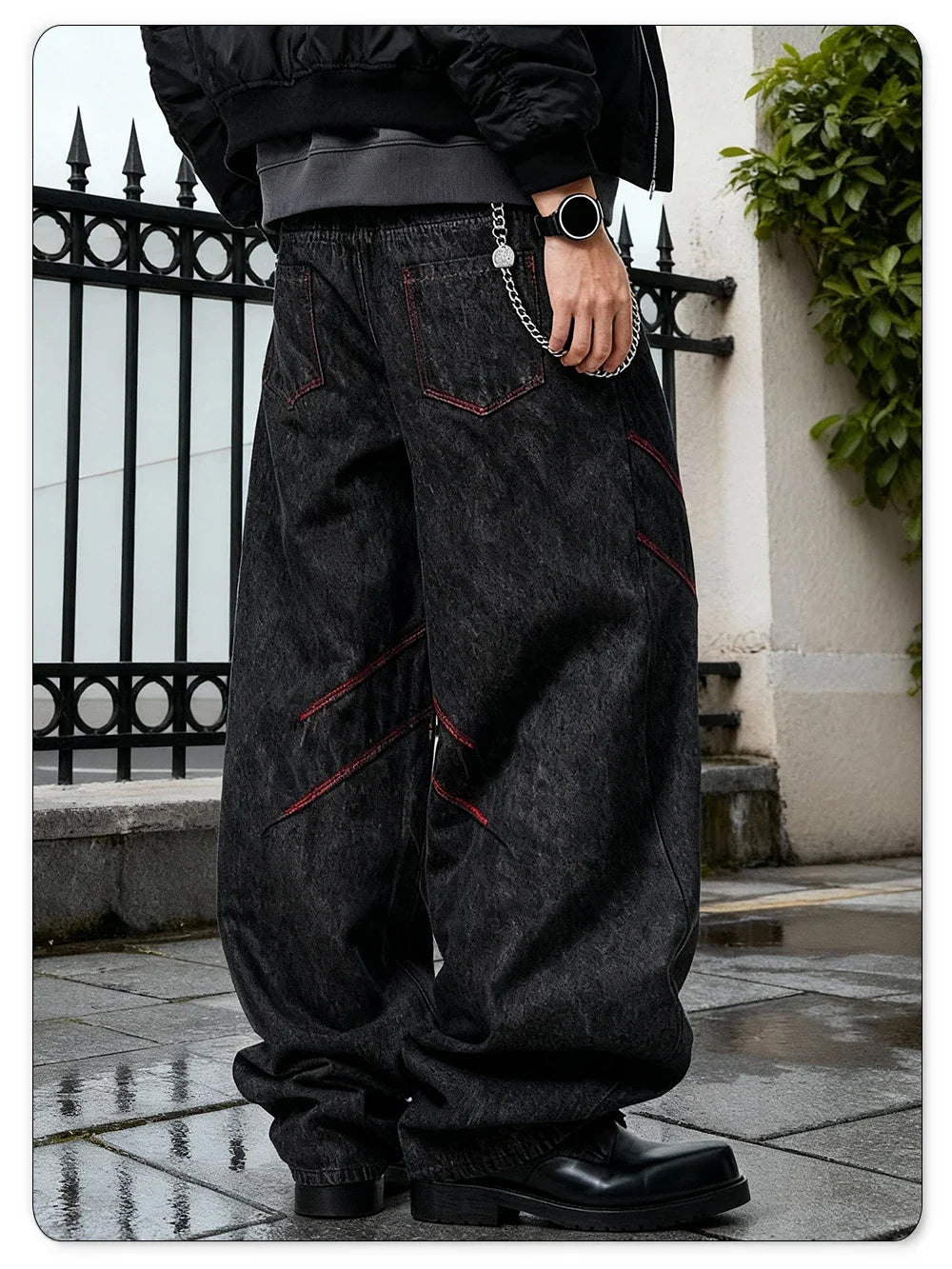 Four Seasons American Retro Men's Black Baggy Wide Leg Jeans Basic Style Business Casual Loose Denim Pants Unisex Street Jeans