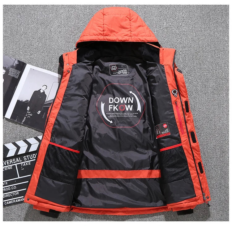 Winter White Duck Down Jacket Men Travel Hiking Thicken Warm Hooded Puffer Jackets Windproof Overcoat Down Coat Male Clothing