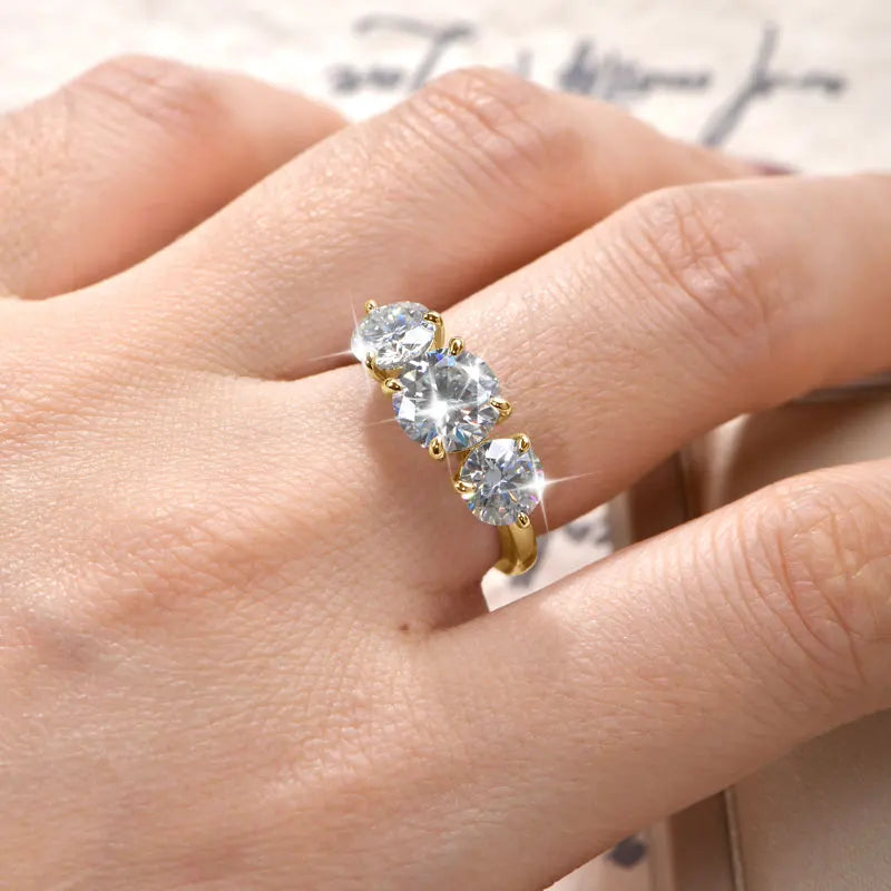 Round 8mm&6.5mm Moissanite Engagement Ring for Women 14K Gold Filled Three Stone Wedding Ring Sparkling Jewelry Gift