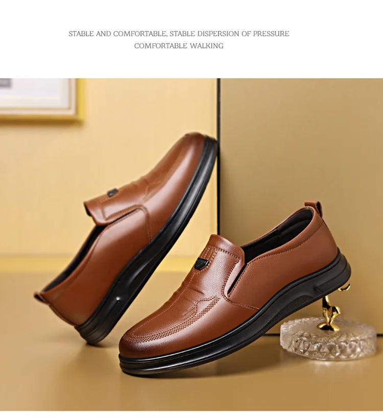 Men's Leather Business Loafers Spring Autumn Black Slip-On Shoes Male Breathable Soft Sole Comfortable Casual Driving Shoes Man