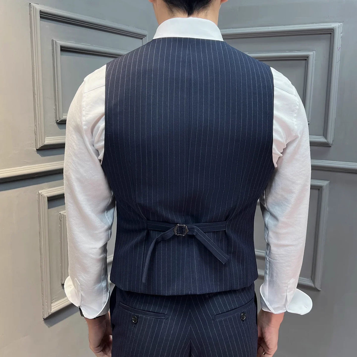5XL-M( Vest + Pants) High-end Brand stripe Suit Vest 2 pieces Men Luxury Fashion Groom Wedding Vest Set Male Club Party Clothing
