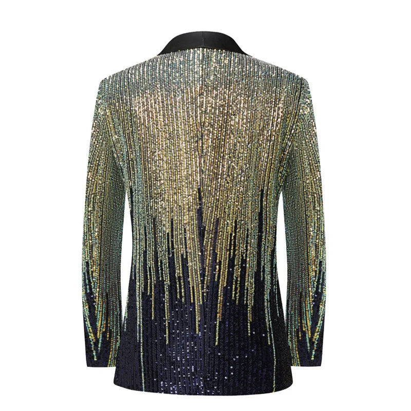 Men's One Button Glitter Blazer, Gradient Color Sequin Dinner Suit Jacket for Weddings, Parties, Proms, and Nightclubs