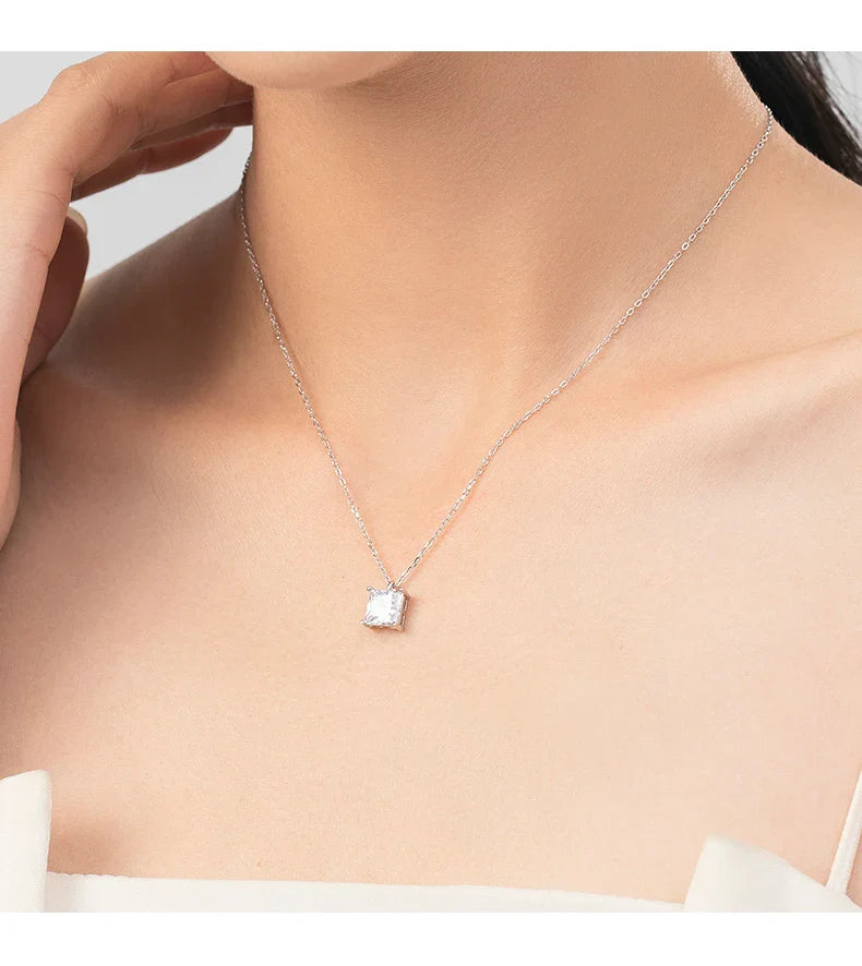 925 Sterling Silver Square Sparkling AAAAA CZ Pendant Necklace Platinum Plated Neck Chain for Wowen Weddng Fine Jewelry