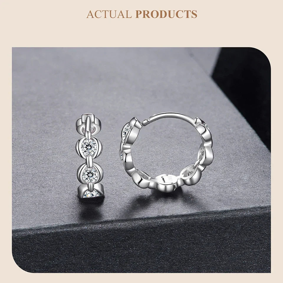Moissanite Chain Hoop Earrings for Women, D Color Lab Diamond 925 Sterling Silver Hypoallergenic Round Huggies Earrings