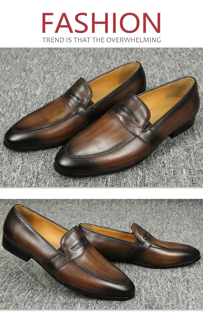 Men's Leather Casual Shoes Luxury Fashion Mens Dress Loafer Shoes Slip-on Casual Peas Shoes Smoking Slipper High Quality Shoes