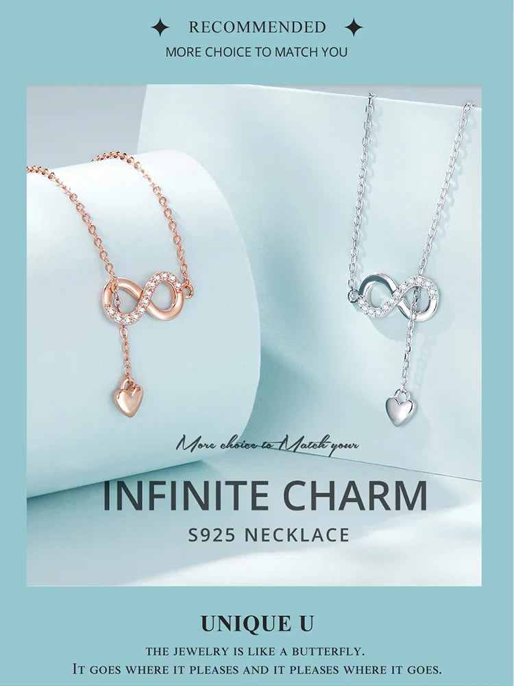 100% 925 Sterling Silver Infinity Love Pendant Necklaces Forever Love Neck Chain for Women Gift Fine Jewelry SCN223