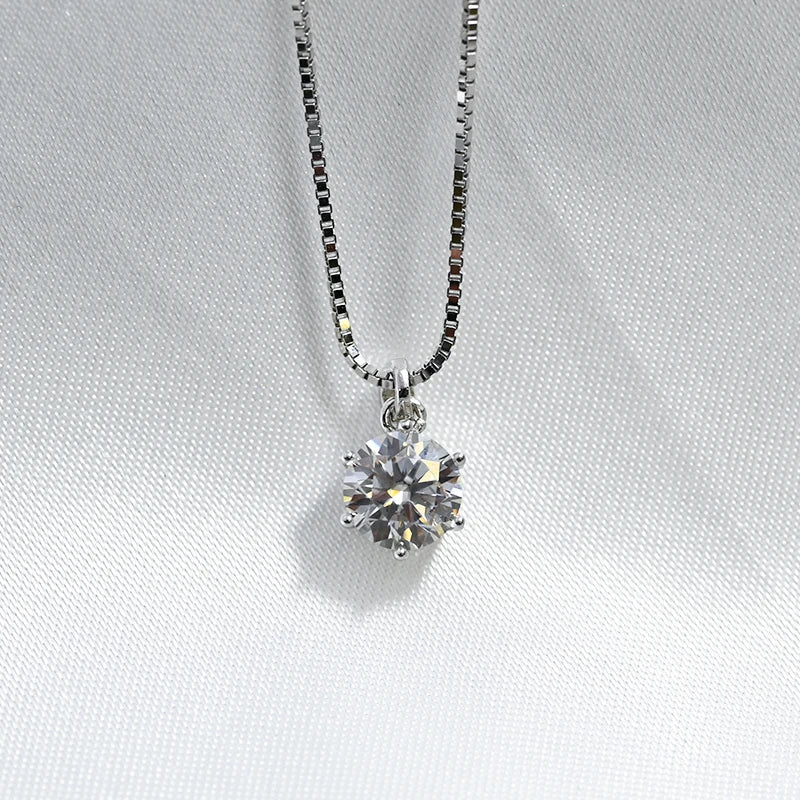 1 2 Carat Real Moissanite Pendant Necklace For Women 6 Prong 100% 925 Sterling Silver Wedding Party Bridal Fine Jewelry