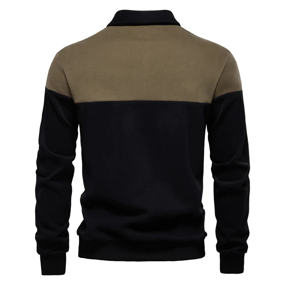 Men's Premium Cotton Sweatshirt Color Block Sweatshirt Long Sleeve Business Casual Social Sweatshirt