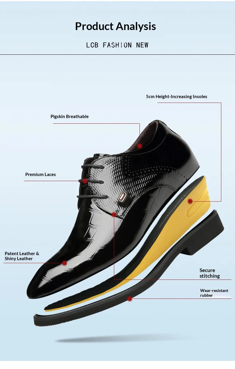 Mens Elevator Shoes 6/8CM Height Increase Invisible Hidden Formal Oxford Derby Leather Dress Shoes for Wedding Business Lace Up