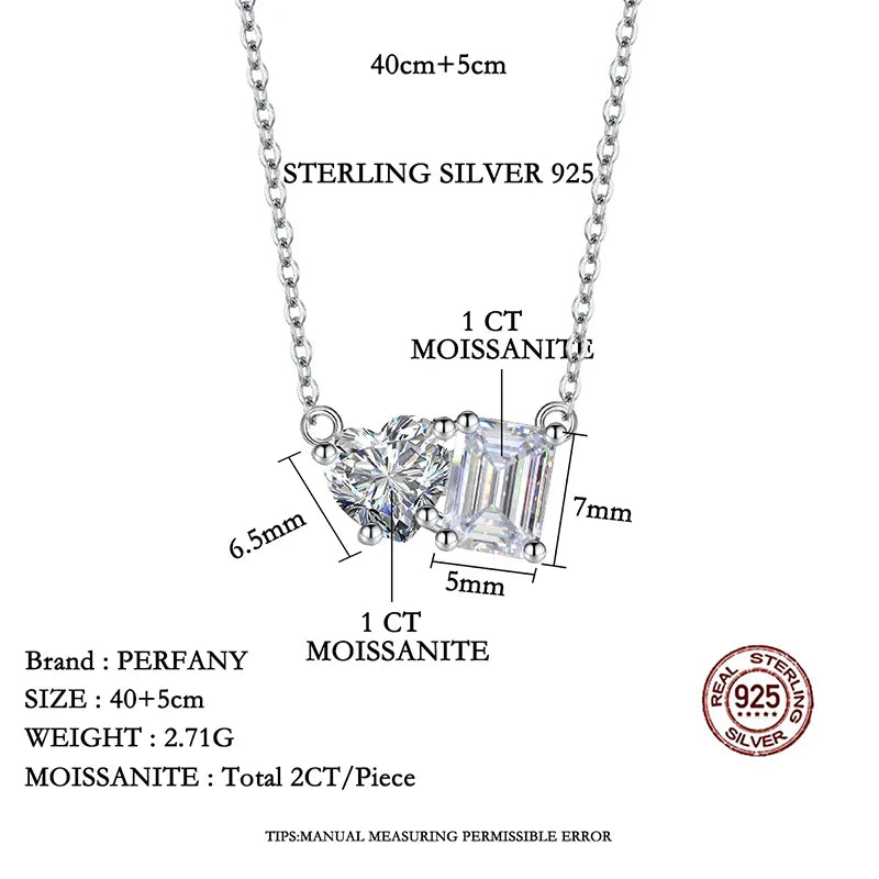 Radiant Emerald Cut 2CT Moissanite Necklace for Women S925 Pure Silver Heart Diamond Pendant Fashion Wedding Jewelry