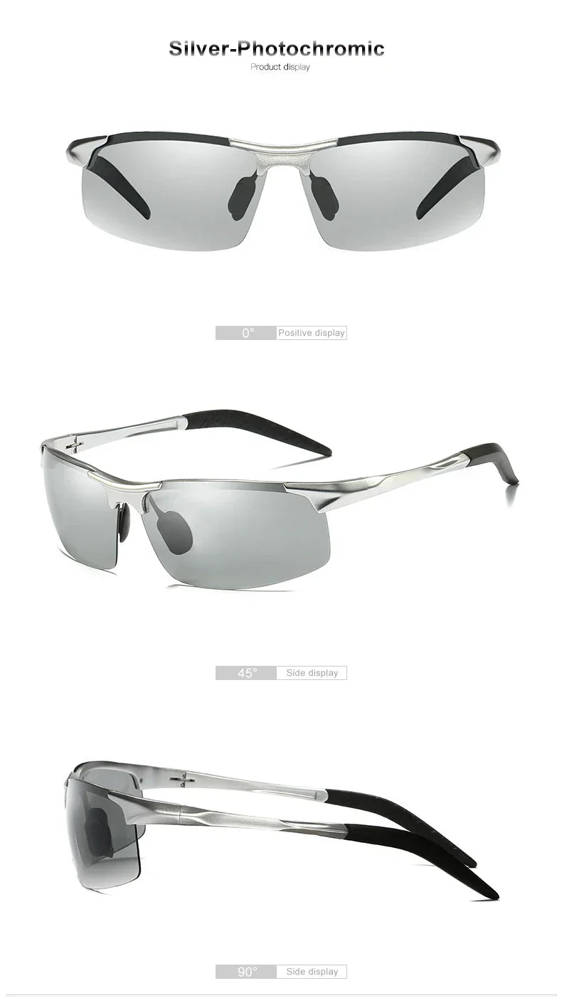 CLLOIO Aluminum Photochromic Sunglasses Men Polarized Day Night Driving Chameleon Glasses Anti-Glare Change Color Sun Glasses UV