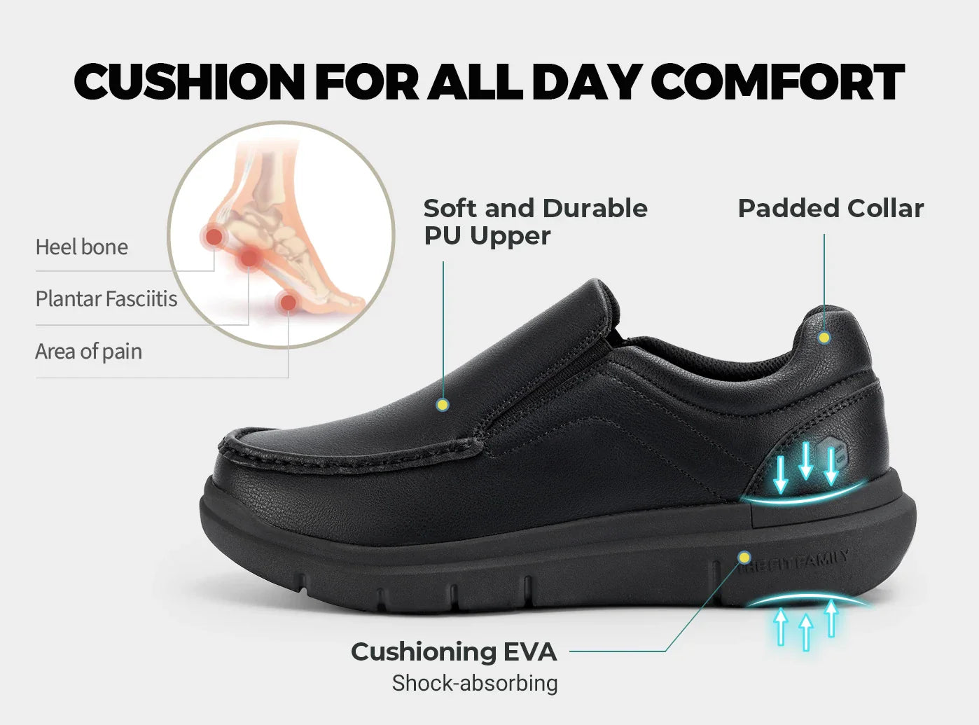 Men'S Loafers Slip-On Casual Shoes Leather Shoe Wide Width Lightweight For Swollen Feet With Arch Support Pain Relief