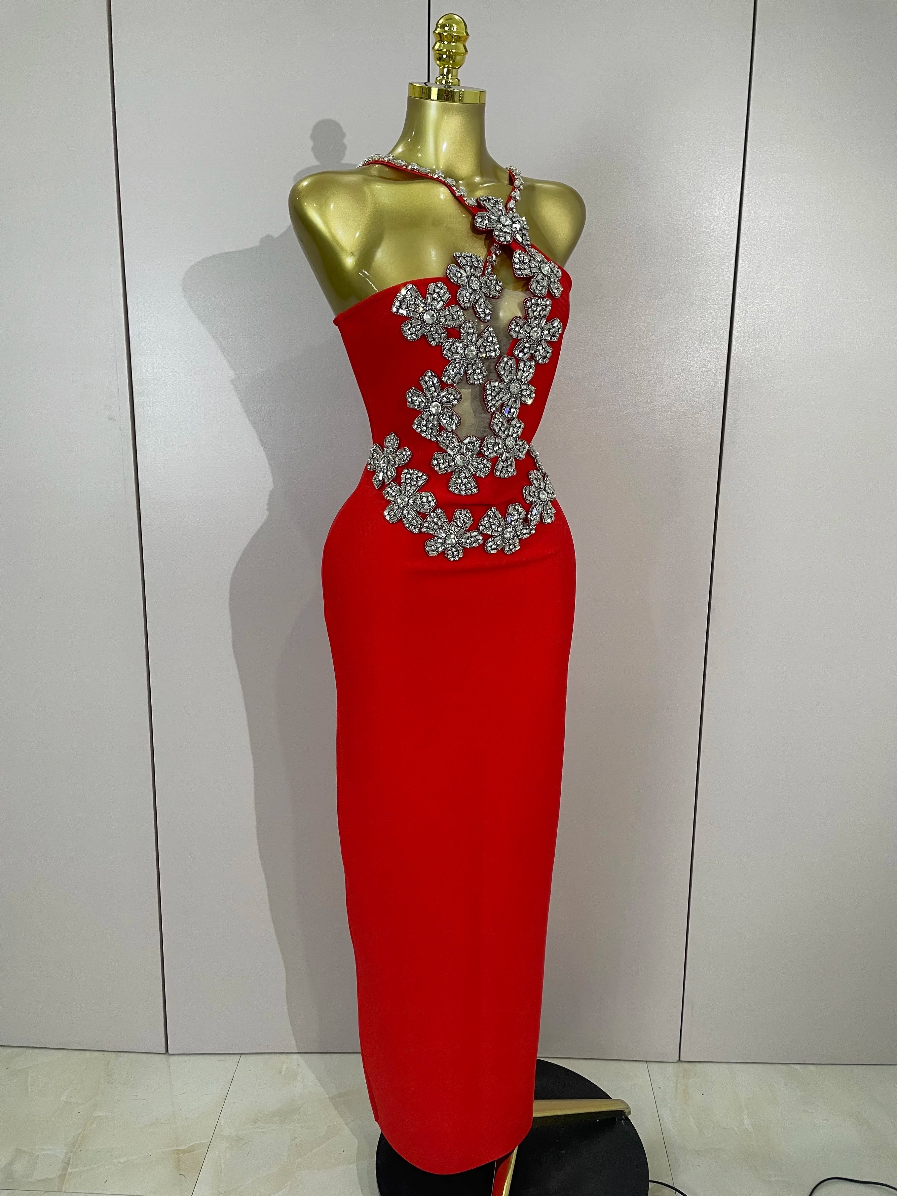 Sexy Backless Sparkly Crystal Diamonds White Bodycon Bandage Dress Women Celebrity Elegant Evening Club Party Birthday Dresses
