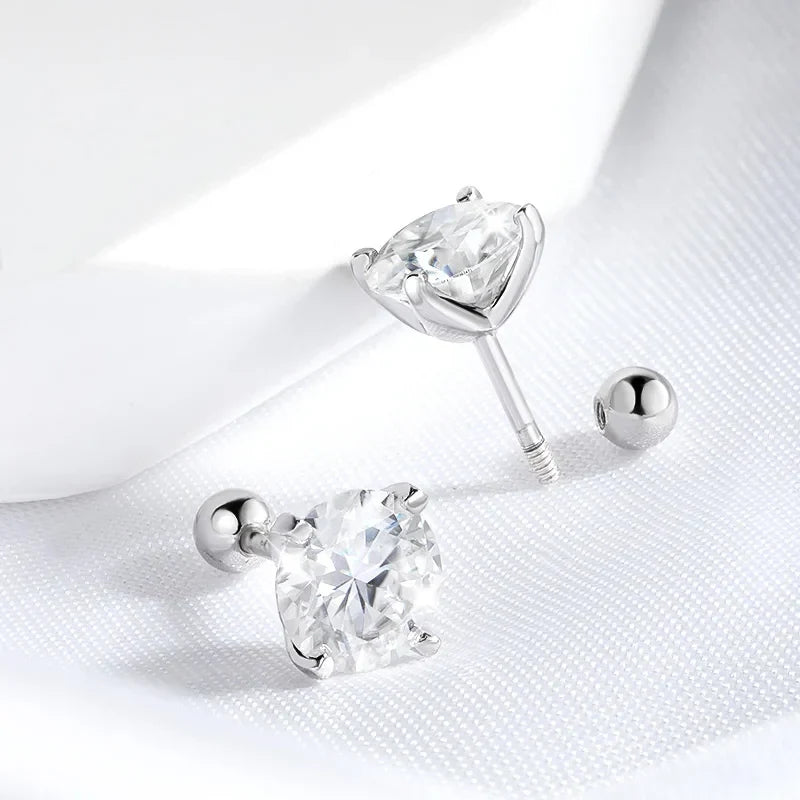 18k Plated 0.2-2ct Moissanite Stud Earrings for Women Solid 925 Sterling Silver Lab Diamond Screw Back Ear Stud Jewelry