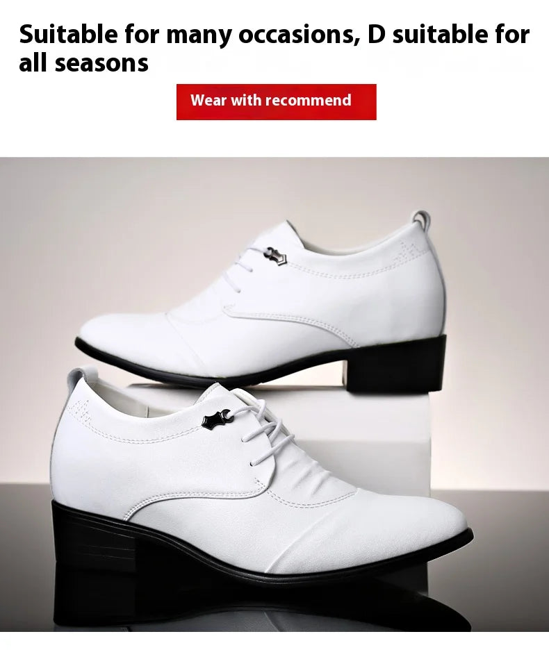 Business Men Oxford Leather Shoes Elevator Man Height Increase Insole 6CM White Black Thick Soled Formal Casual Shoes