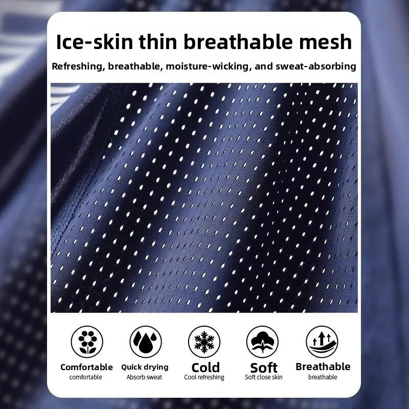 Ice Silk Long Sleeve T-Shirt Men Quick Dry Sun Protection Summer Thin Stretch Sports Top Breathable Mesh