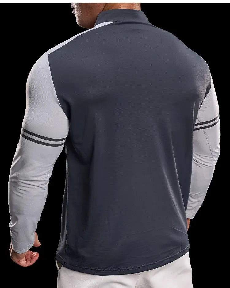 Men's Running Gym Fitness Tops Slim Fit Color-blocked Long-sleeved T-shirt Training Cycling Breathable Quid Quick-drying Clothes