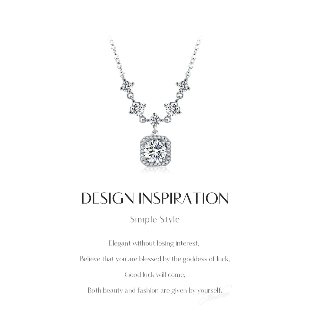 1CT D Color Moissanite Necklace 925 Sterling Silver Luxury Halo Charm Pendant Necklace For Women Bridal Wedding Jewelry