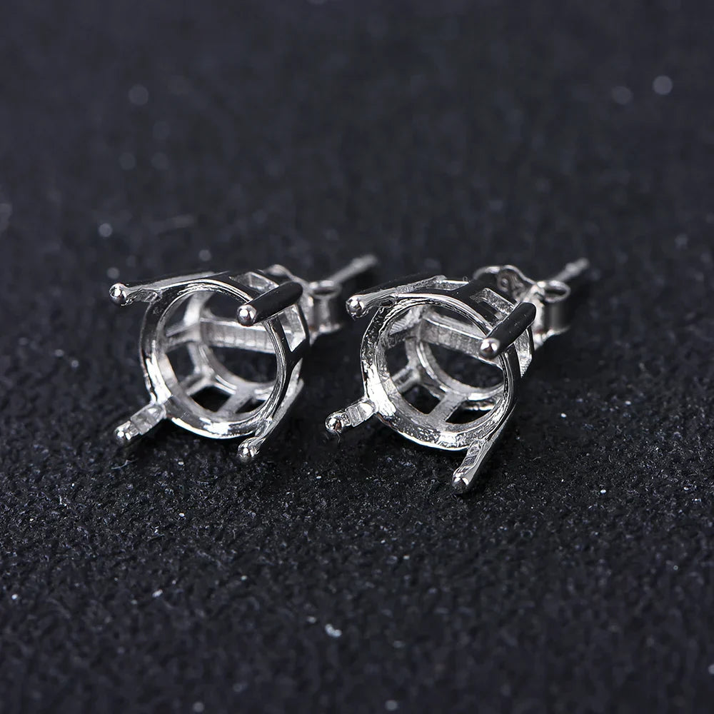 925 Silver 4-Claw Earring Settings 4mm-10mm Round Stone Holders DIY Jewelry Findings for Handcraft Earring Making
