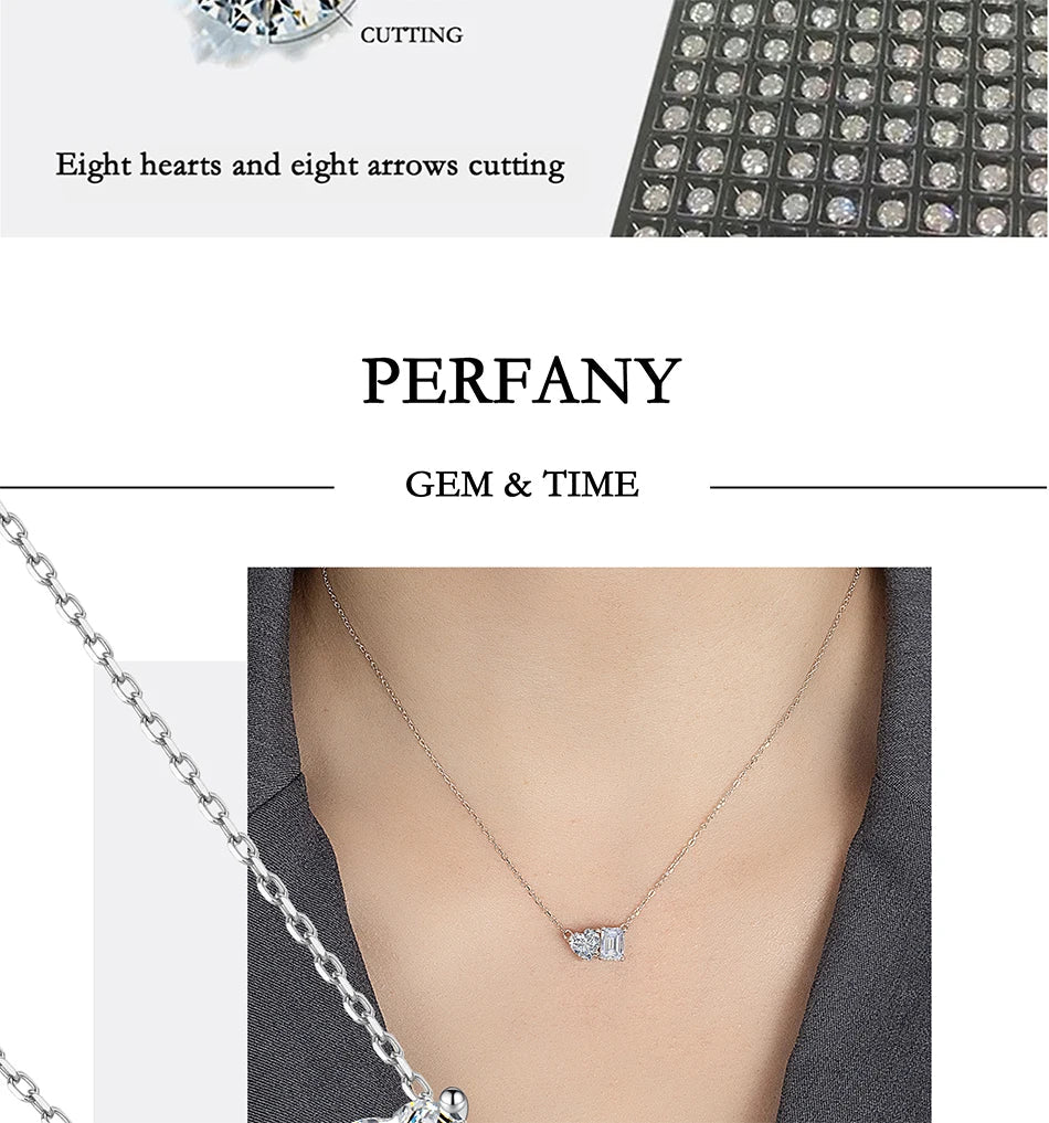 Radiant Emerald Cut 2CT Moissanite Necklace for Women S925 Pure Silver Heart Diamond Pendant Fashion Wedding Jewelry