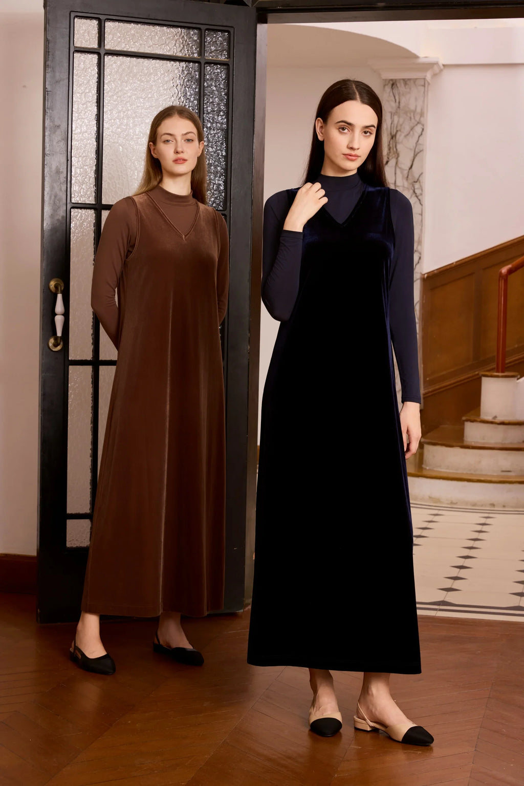Women 2026 Autumn and Winter Modal Mesh Shirt and V Neck Velvet Maxi Dress High Quality