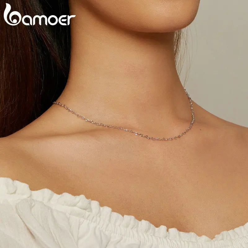 Real 925 Sterling Silver Trendy Heart-Shaped Basic Chain Link Lobster Clasp Adjustable Necklace for Women