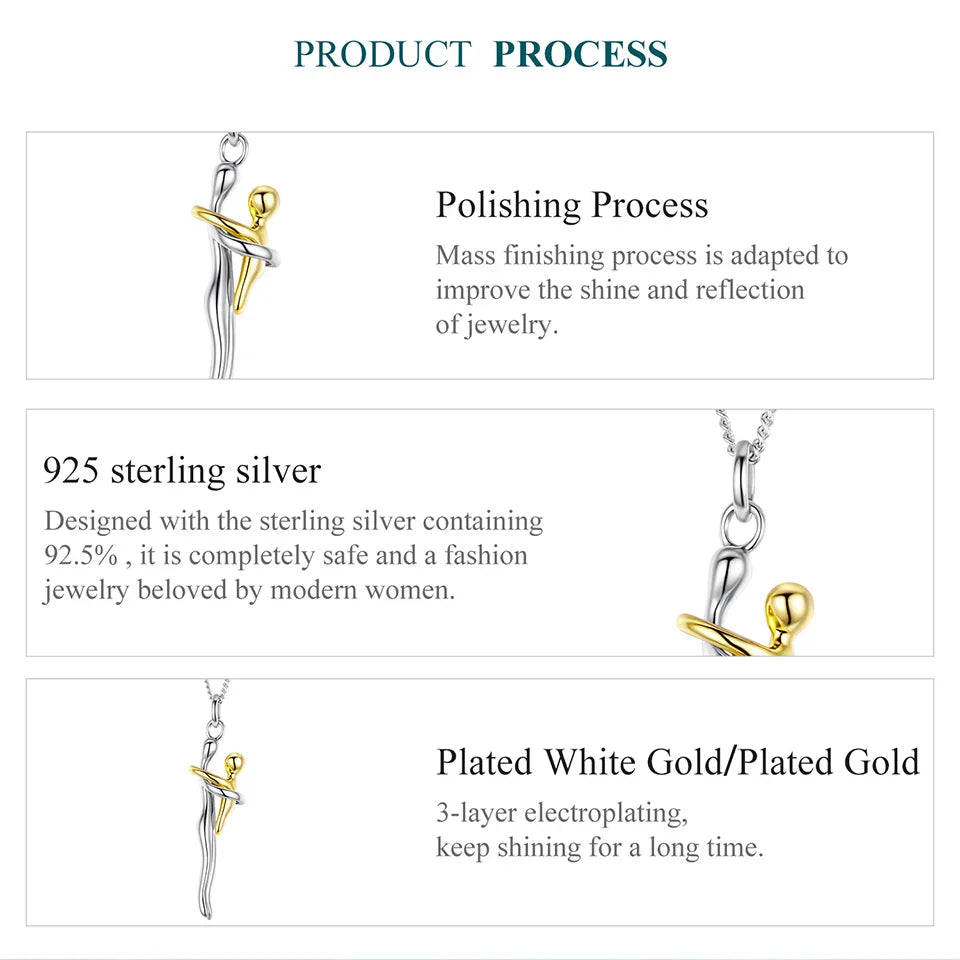 925 Sterling Silver Two-tones Hug Necklace, Detachable Mother and Child Pendant for Family Special DIY Love Jewelry