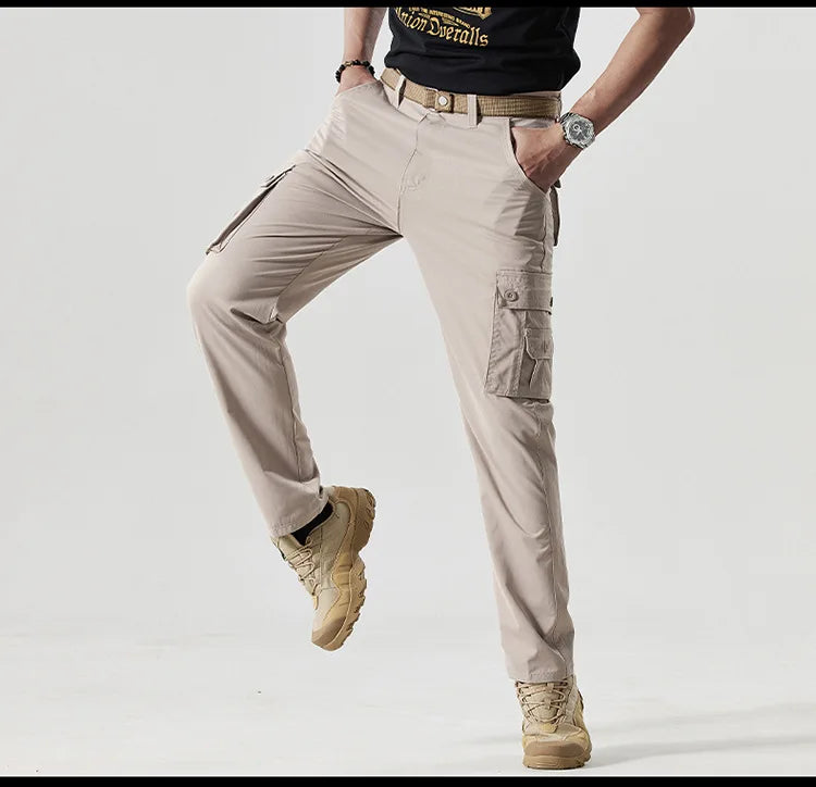 Autumn Work Pants Men Multi-pockets Cargo Trousers Casual Wear-resistant Workwear Spring Straight Pant Outdoor Hiking Trousers