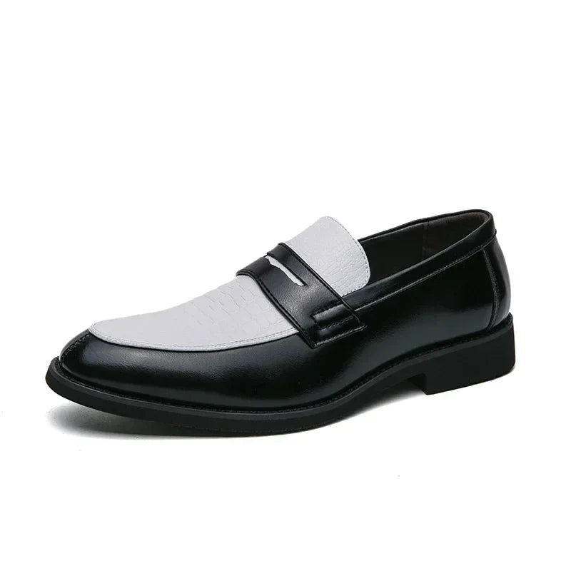 Fashion Color Mixed Mens Party Loafers Black White Business Leather Shoes Luxury Goods Summer New Coffee White Slip-On Shoes