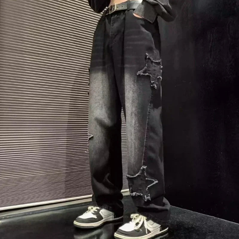 Men Straight Hip Hop Splicing Trousers