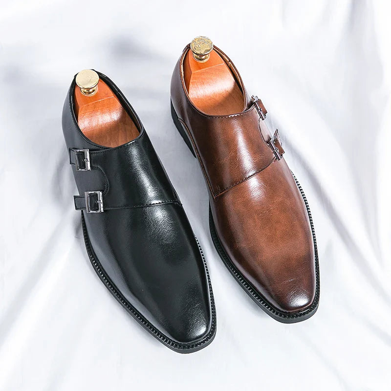 Men's Monk Leather Shoes Pointed Toe Buckle Dress Shoes Oxfords Classic Retro Business Office Wedding Comfortable