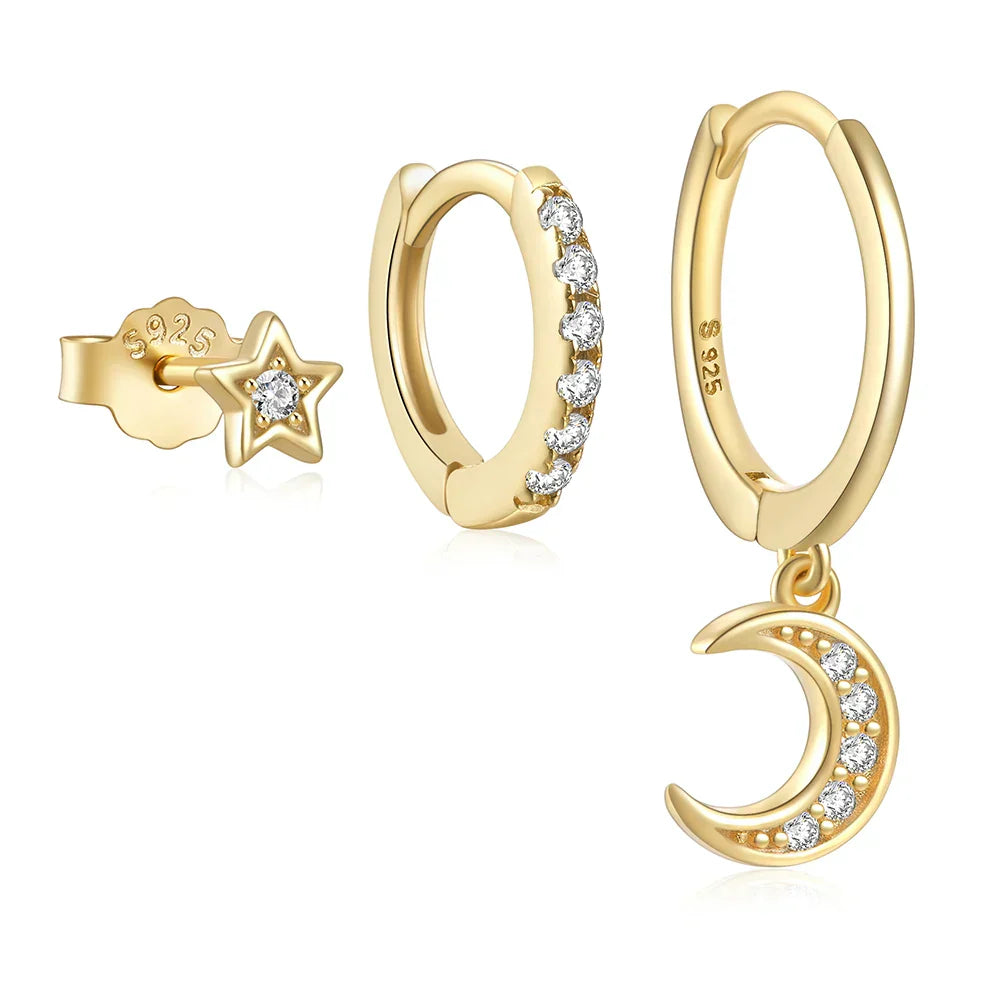925 Sterling Silver 3PCS DIY Hoop Earring With Piercing Stud Earring Set Women Men Party Wedding Jewelry Set pendientes 925