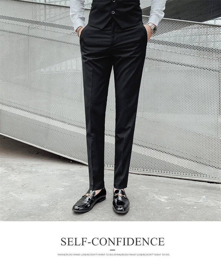 Solid Color Suit Men's Fashionable Gentleman Business Banquet Korean-style Formal Dress Casual Wedding (Blazer+Vest+Trousers)