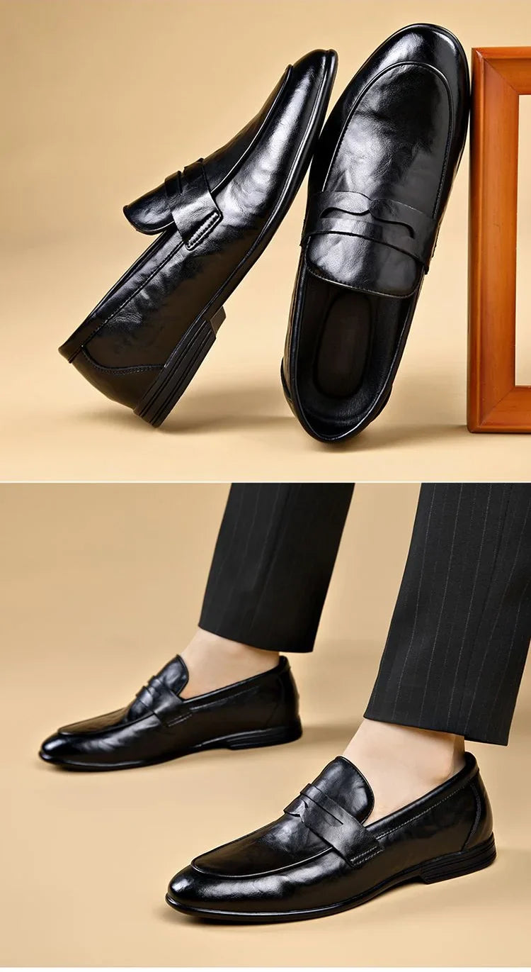Social Shoe Male Leather Casual Round Toe Men's Formal Shoes Business Luxury Designer Clothing Office Party Gentleman 2025 Trend
