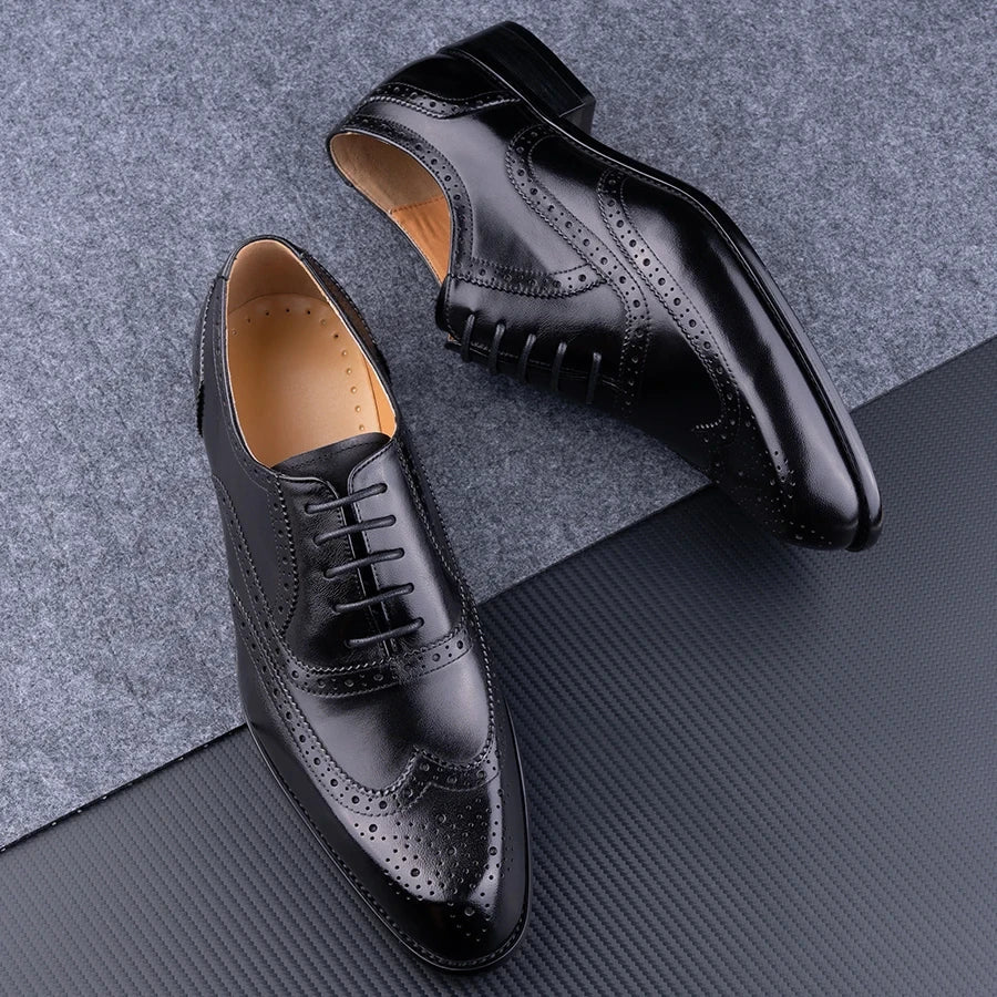 Fashion New Trend Oxford Shoe Mens Handmade Carving Craft Wedding Party Shoes Elegant Genuine Leather Lace Up Derby Shoes