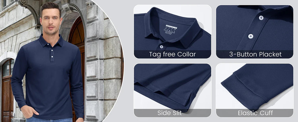 Men Sports Polo Shirts Quick Dry Golf T-shirts Breathable Work Shirts Casual Office Shirts Lightweight Top Long Sleeve