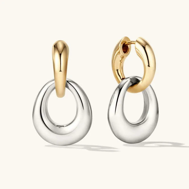 Vintage Irregular Geometric Metal Splice Hoop Earrings for Women Gold Silver Mix Color Fashion Accessory Party Jewelry Gifts