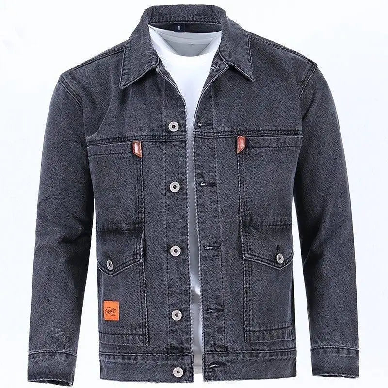 Men's Workwear Denim Jacket Spring Autumn Winter Large Size Trendy Brand Versatile Youthful Style Long Sleeve Button Decor
