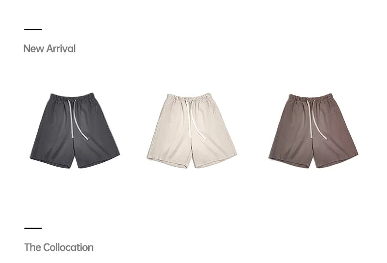Men's 340g Heavyweight Casual Shorts Knitted Breathable Summer Shorts with Lightning Embroidered Sport Gym Short Pants