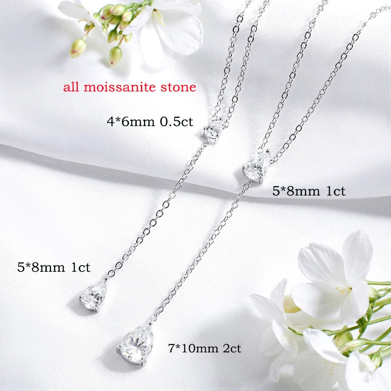 18k Plated Pear Cut All Moissanite Necklace Pendant 2 Gems Luxury Water Drop Jewelry Women Girls Real 925 Sterling Silver