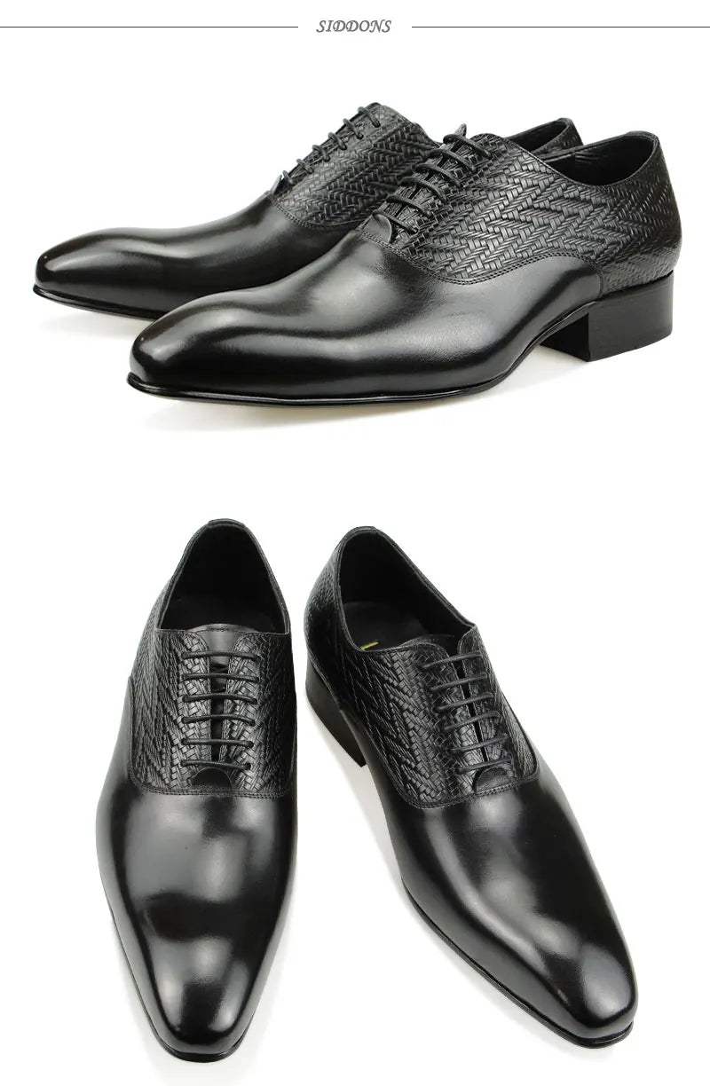 High Grade Black Leather Shoe Formal Office Oxfords Elegant Wedding Position Braid Leather Business Lace Up Men Shoes  Handmade