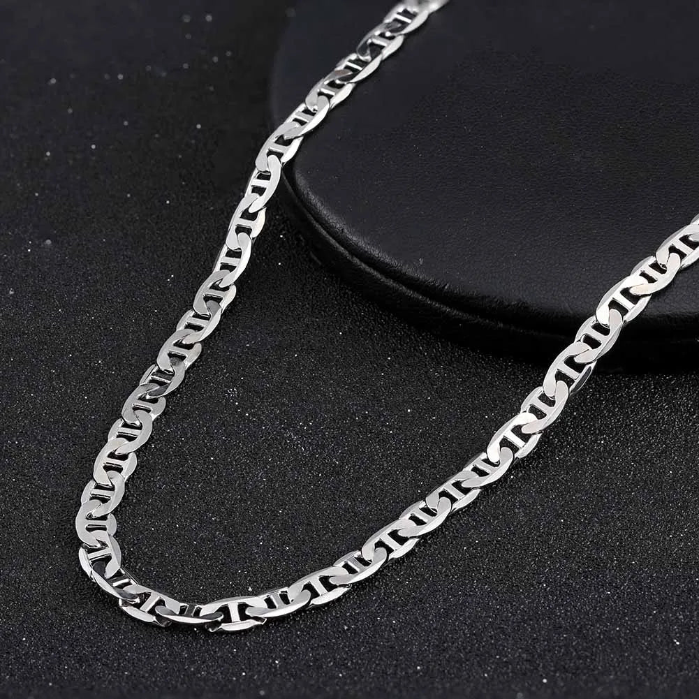 Italian 925 Sterling Silver 2.6mm 3.7mm 5.0mm Flat Mariner Chain Necklace for Women Men Fashion Silver Jewelry SC78