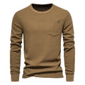 Waffle Cotton Solid Color Men Tshirts Single Pocket Long Sleeve Tee Shirts for Men New Spring Basic Breathable Tops Men