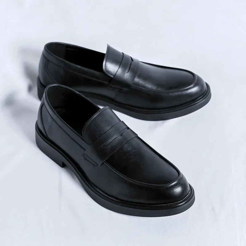 British Style Men's Slip-On Loafers Casual Commuter Shoes Summer Rubber Sole Microfiber Leather Upper Adult Formal Footwear