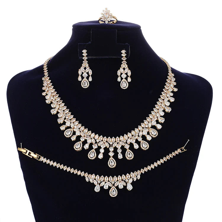 Jewelry Set New Retro Simple Ladies Engagement Wedding Necklace Bracelet Ring Earrings Zircon Set BN8050 Bijoux Mariage