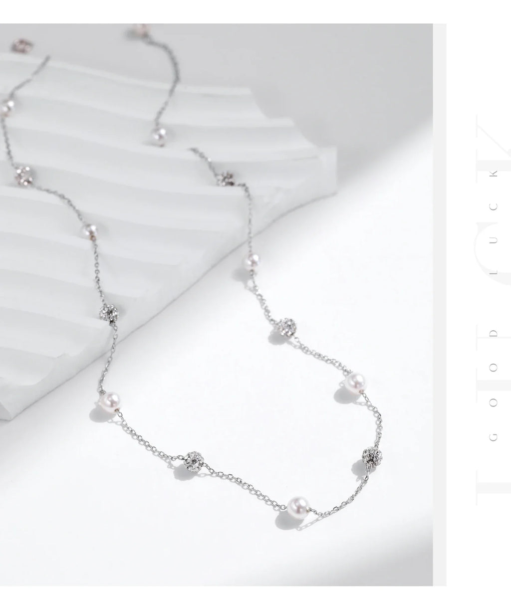 925 Sterling Silver Shambhala Sparkling Zirconia Ball Chain Luxury Shiny Y Shape Necklace For Women Fine Choker Jewelry