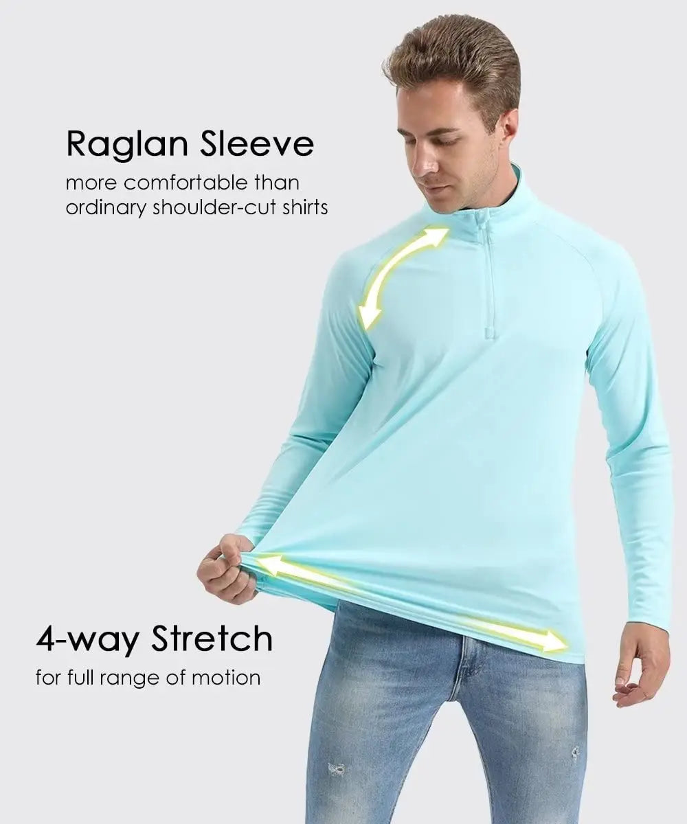Men's Lightweight Long Sleeve T-Shirt UPF50+ Sun Protection Quick Dry Zip Neck Casual Summer Top