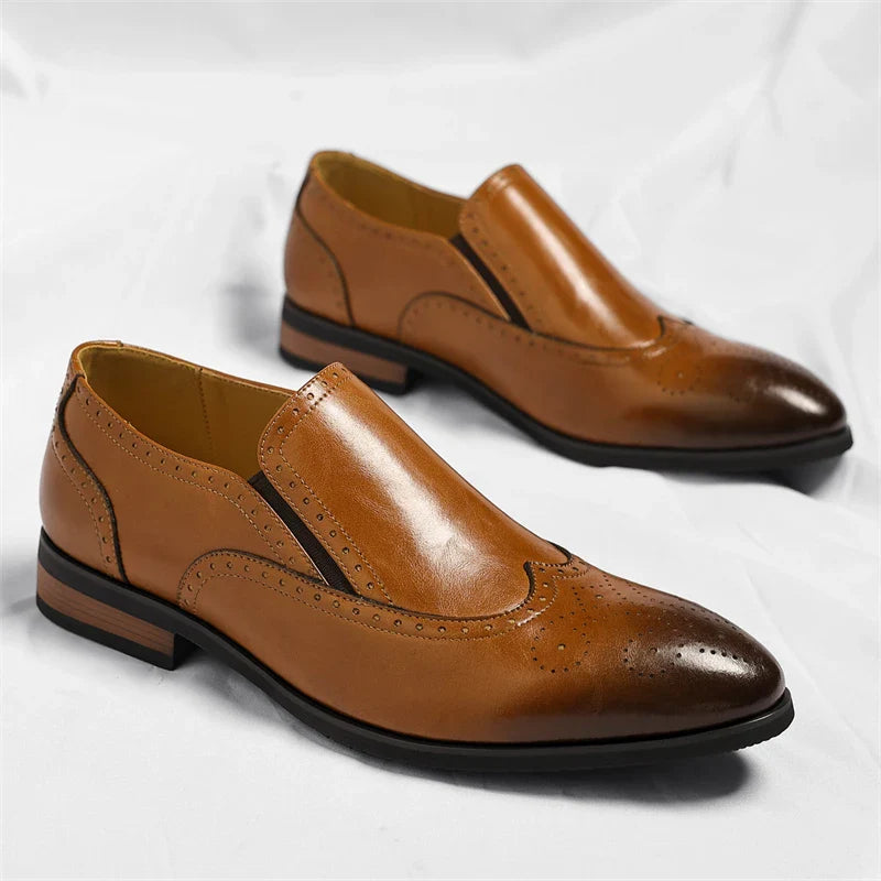 Men's Genuine Leather Brogue Loafers Dress Shoes with Wingtip Perforations Comfortable Business Casual Oxfords Office & Weddings