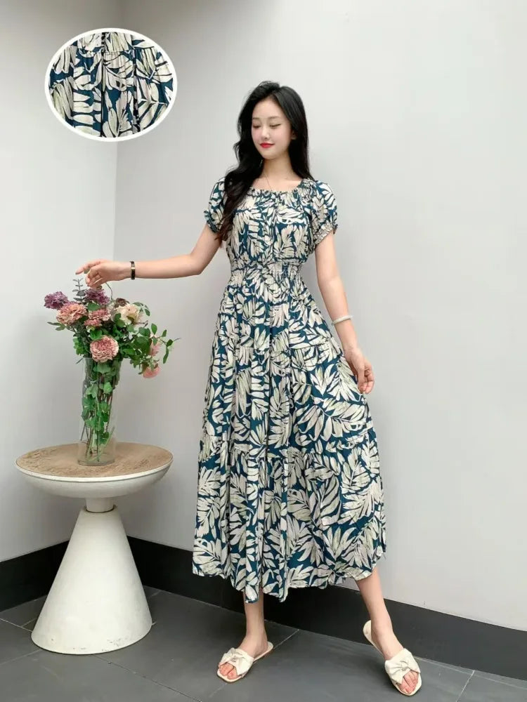 New Summer Dress Women Indian Clothes Cotton Linen Long Maxi Vintage Sexy Korean Casual Bohemian Floral Robe Vestidos Feminino